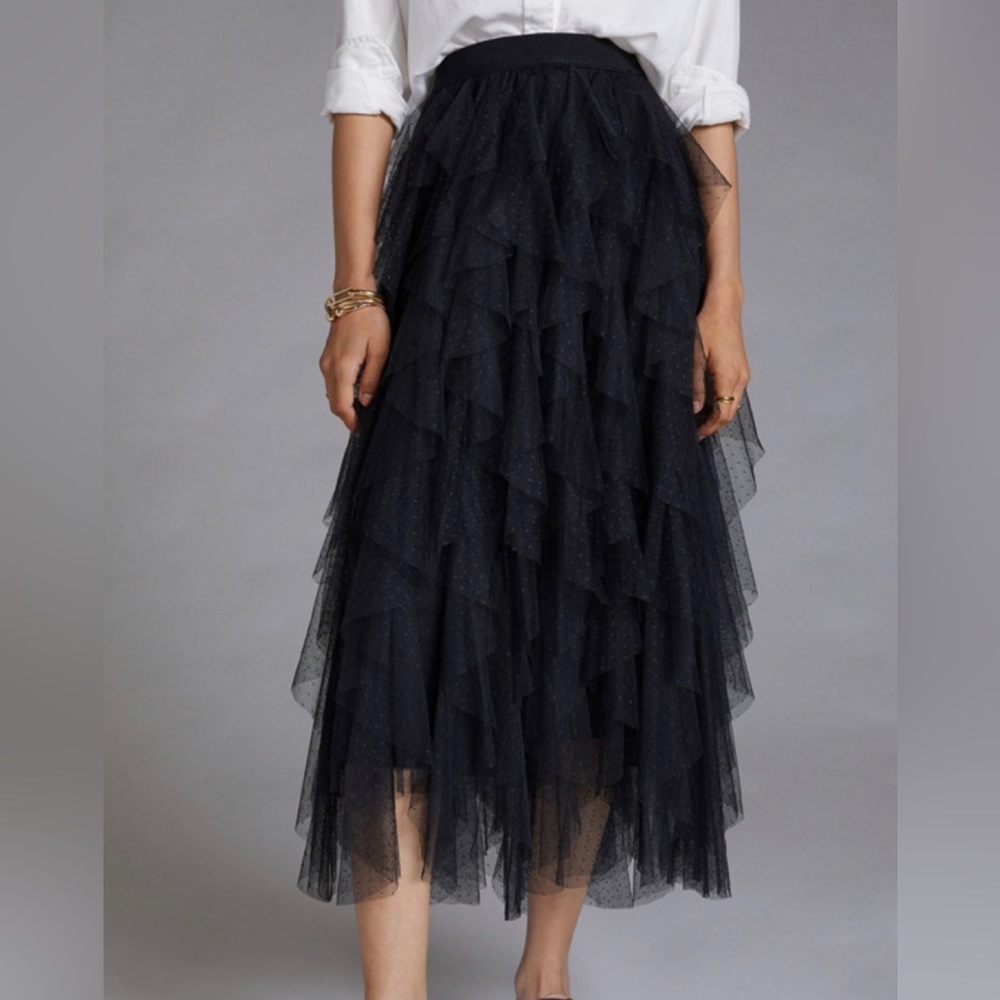 Anthropologie Tesia Ruffled Tulle Midi Skirt